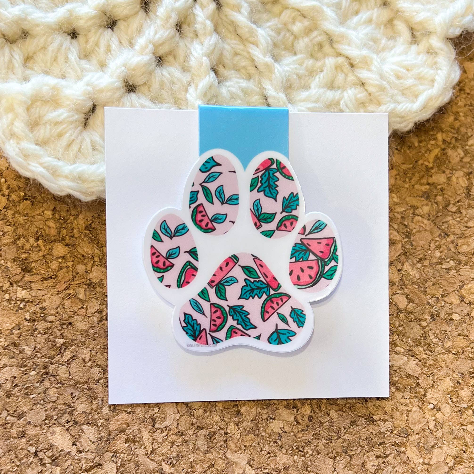 Watermelon Paw Print Magnetic Bookmark