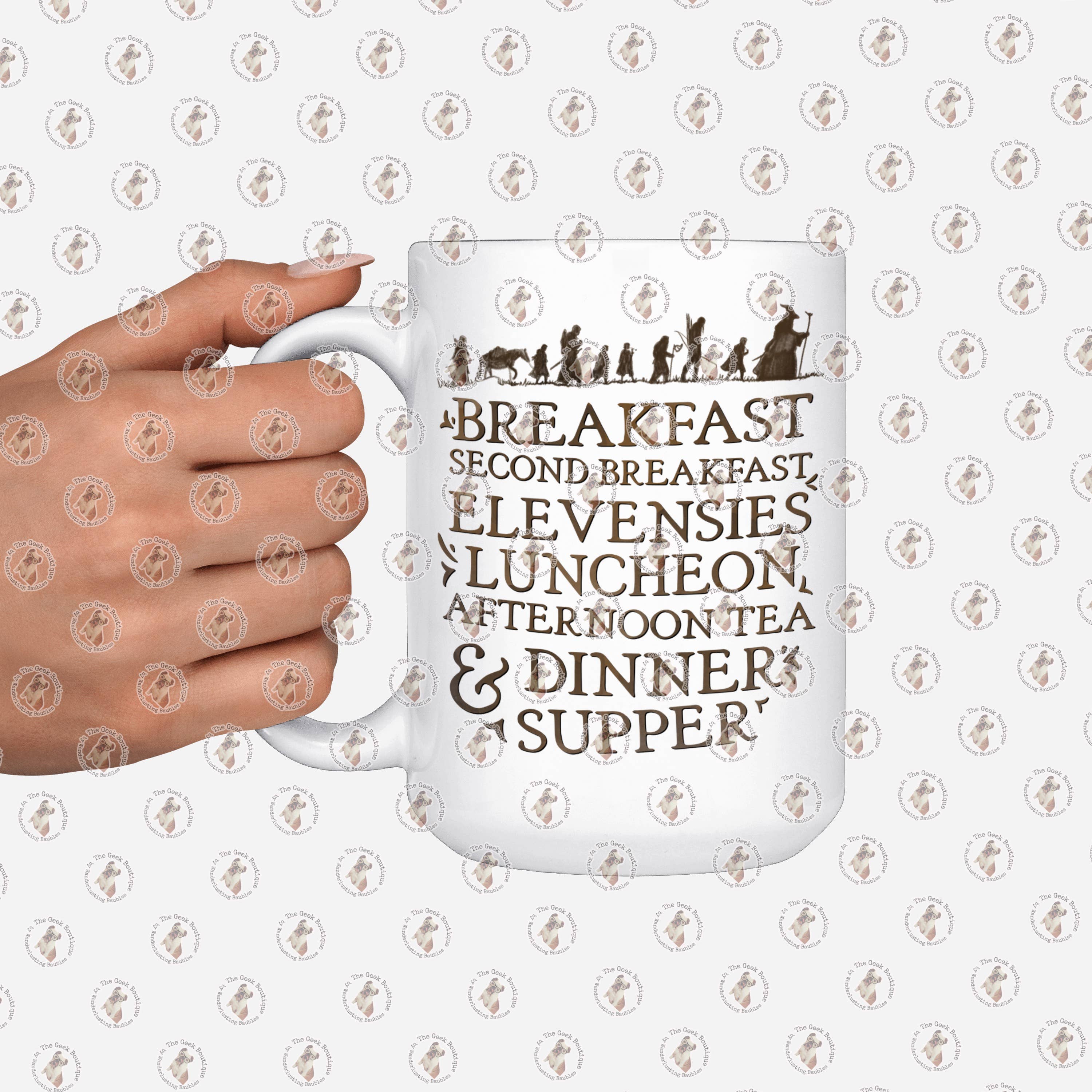 LOTR Meals & Squad BW Bookish Ceramic Mug 15 Oz