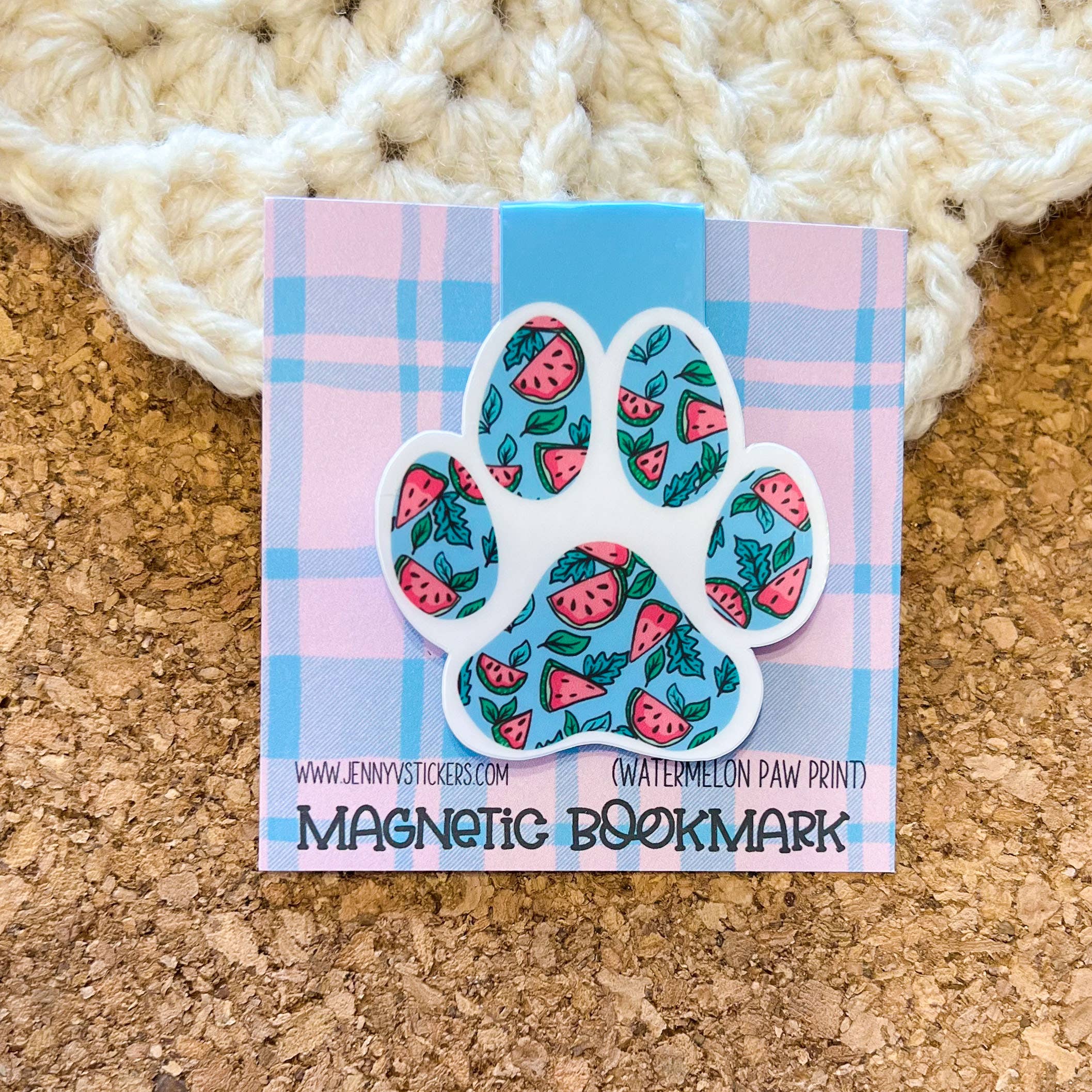 Watermelon Paw Print Magnetic Bookmark