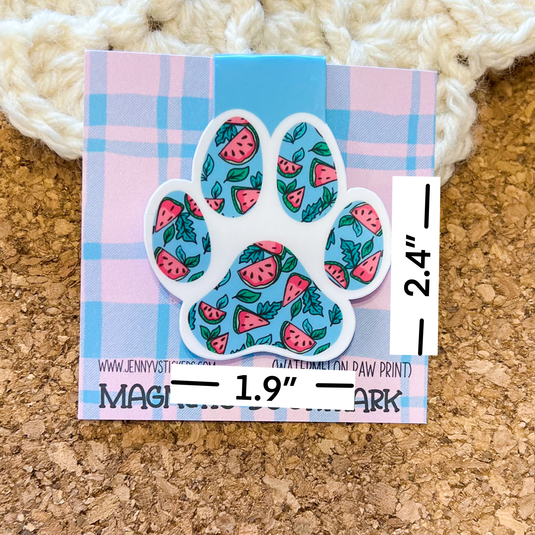 Watermelon Paw Print Magnetic Bookmark